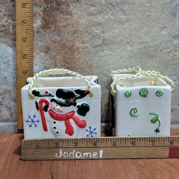 Ceramic Christmas Tree Snowman Gift Candy Bag Lot of 2 - Picture 10 of 12
